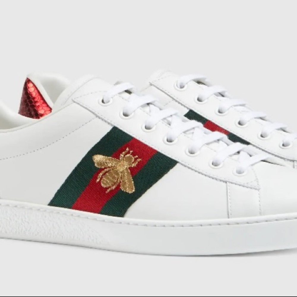 Men's Ace embroidered sneakers 
Color: white leather
Size: 10 = 10.5 US